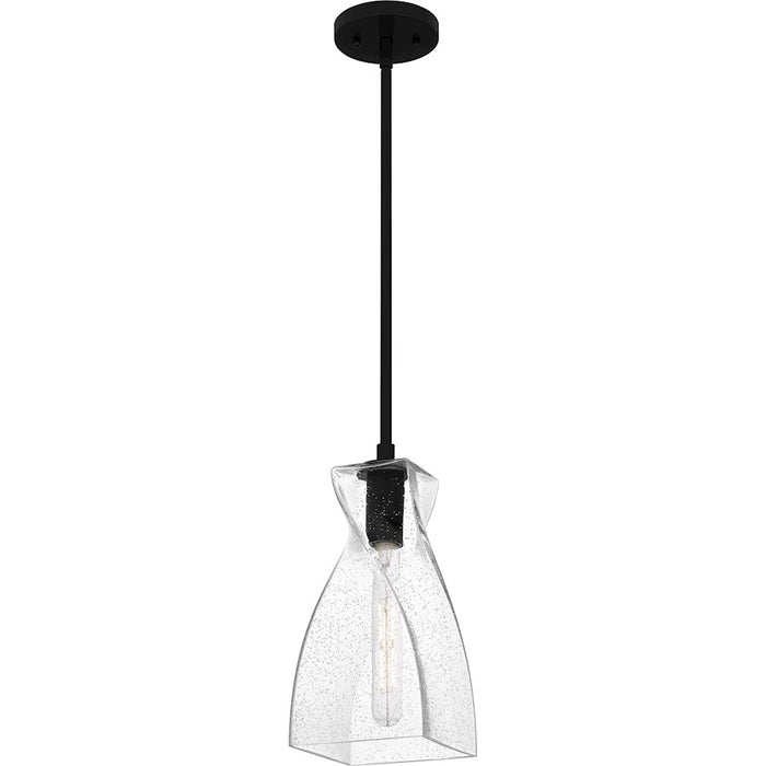 Quoizel Stetson 1 Light 13" Mini Pendant, Black/Clear Seedy Glass