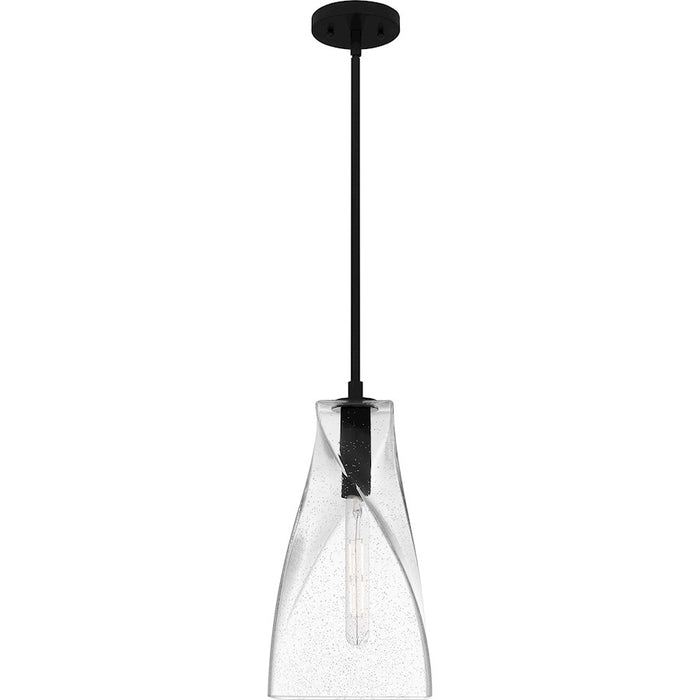 Quoizel Stetson 1 Light 16" Mini Pendant, Black/Clear Seedy Glass