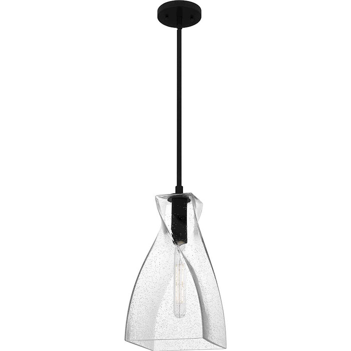 Quoizel Stetson 1 Light 16" Mini Pendant, Black/Clear Seedy Glass