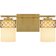 Quoizel Tenley 15in 2-Light Vanity Light | Modern Aged Brass Steel and Opal Etched Glass | Bathroom Vanity & Powder Room | Model TEN8615AB