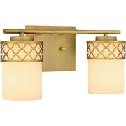 Quoizel Tenley 15in 2-Light Vanity Light | Modern Aged Brass Steel and Opal Etched Glass | Bathroom Vanity & Powder Room | Model TEN8615AB