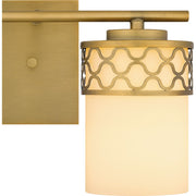 Quoizel Tenley 15in 2-Light Vanity Light | Modern Aged Brass Steel and Opal Etched Glass | Bathroom Vanity & Powder Room | Model TEN8615AB