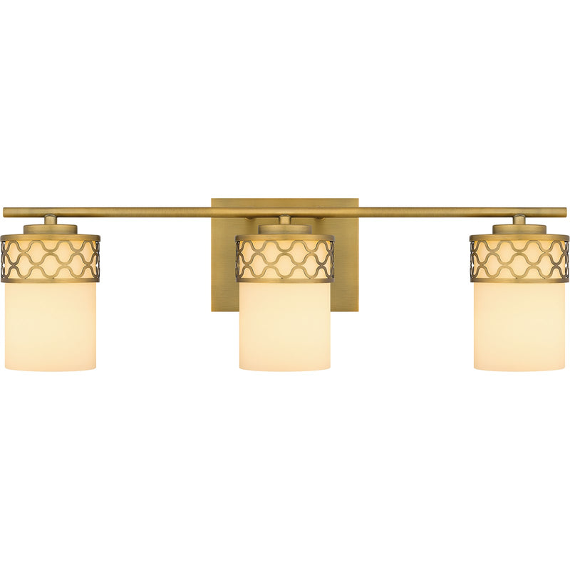 Quoizel Tenley 24in 3-Light Vanity Light | Modern Aged Brass Steel and Opal Etched Glass | Bathroom Vanity & Powder Room | Model TEN8624AB