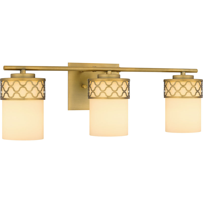 Quoizel Tenley 24in 3-Light Vanity Light | Modern Aged Brass Steel and Opal Etched Glass | Bathroom Vanity & Powder Room | Model TEN8624AB