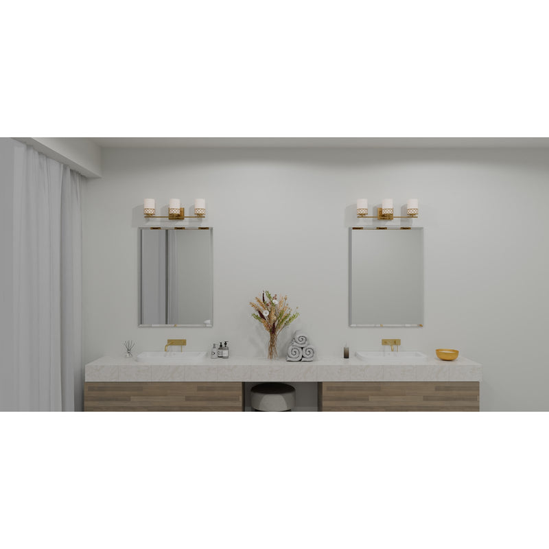 Quoizel Tenley 24in 3-Light Vanity Light | Modern Aged Brass Steel and Opal Etched Glass | Bathroom Vanity & Powder Room | Model TEN8624AB