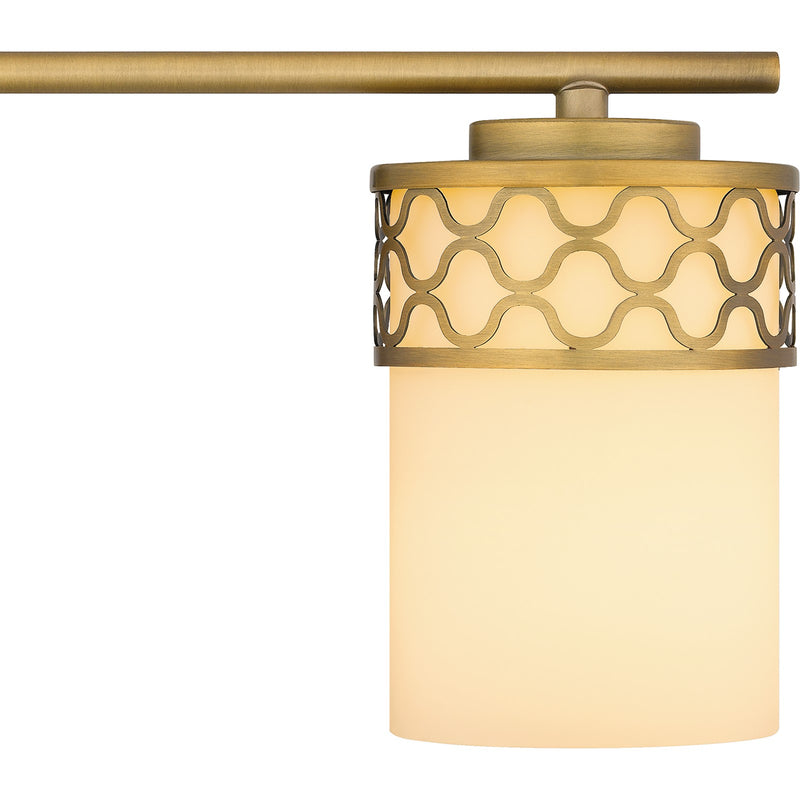 Quoizel Tenley 32in 4-Light Vanity Light | Modern Aged Brass and Opal Etched Glass | Bathroom Vanity | 32 x 6 x 7.5 in | Model TEN8632AB