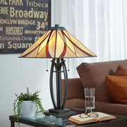 Quoizel Asheville 25in 2-Light Table Lamp | Traditional Valiant Bronze and Multicolor Art Glass | Bedroom & Living Room Accent | Model TF1180TVA