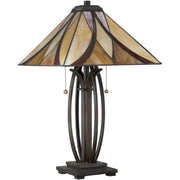 Quoizel Asheville 25in 2-Light Table Lamp | Traditional Valiant Bronze and Multicolor Art Glass | Bedroom & Living Room Accent | Model TF1180TVA