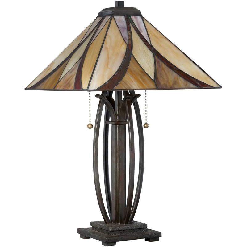 Quoizel Asheville 25in 2-Light Table Lamp | Traditional Valiant Bronze and Multicolor Art Glass | Bedroom & Living Room Accent | Model TF1180TVA