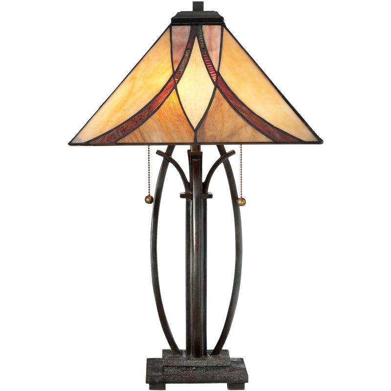 Quoizel Asheville 25in 2-Light Table Lamp | Traditional Valiant Bronze and Multicolor Art Glass | Bedroom & Living Room Accent | Model TF1180TVA