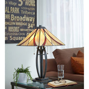 Quoizel Asheville 25in 2-Light Table Lamp | Traditional Valiant Bronze and Multicolor Art Glass | Bedroom & Living Room Accent | Model TF1180TVA