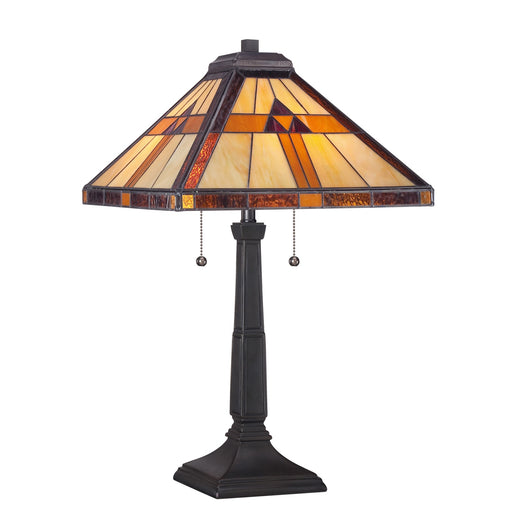 Quoizel Bryant 14in 2-Light Table Lamp | Craftsman Vintage Bronze and Multicolor Art Glass | Bedroom & Living Room | 14 x 14 x 23 in | Model TF1427T