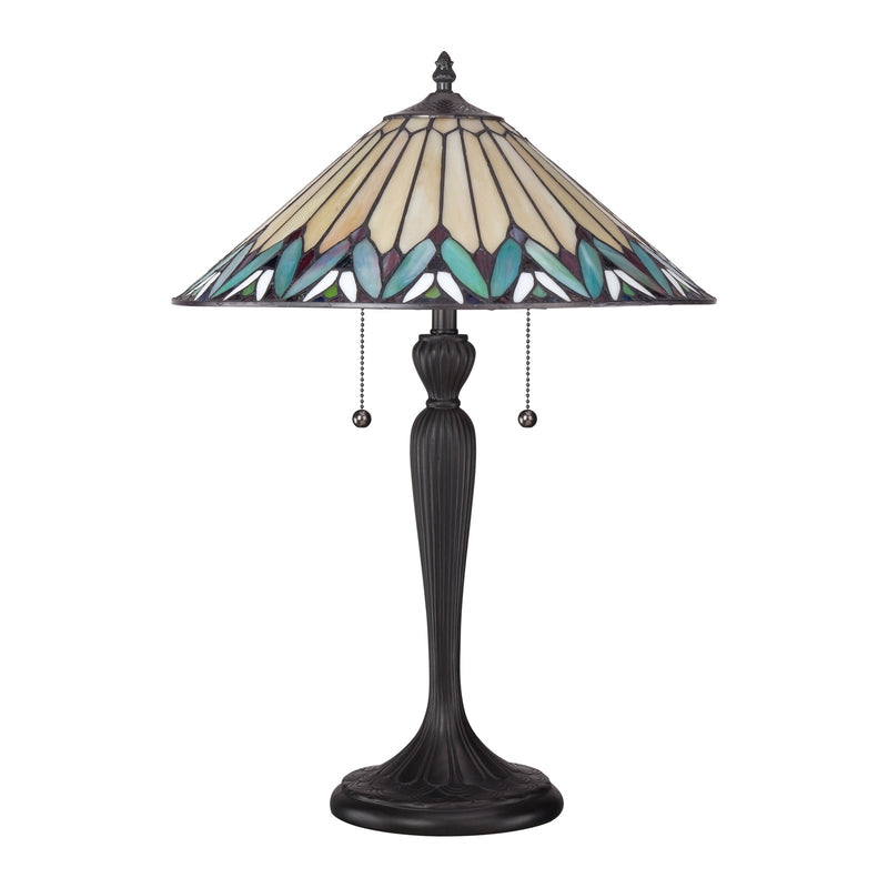 Quoizel Pearson 16in 2-Light Table Lamp | Tiffany Bronze and Multicolor Art Glass | Bedroom & Living Room | 16 x 16 x 23 in | Model TF1433T