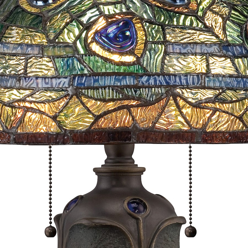 Quoizel Lynch 16in 2-Light Table Lamp | Tiffany Multicolor Art Glass | Bedroom & Living Room | 15.5 x 15.5 x 26 in | Model TF1487T
