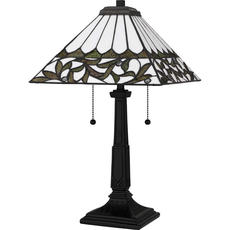 Quoizel Galahad 14in 2-Light Table Lamp | Traditional Matte Black and Multicolor Art Glass | Bedroom & Home Office | Model TF16135MBK