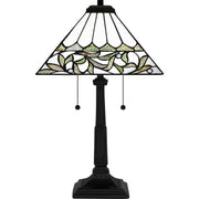 Quoizel Galahad 14in 2-Light Table Lamp | Traditional Matte Black and Multicolor Art Glass | Bedroom & Home Office | Model TF16135MBK