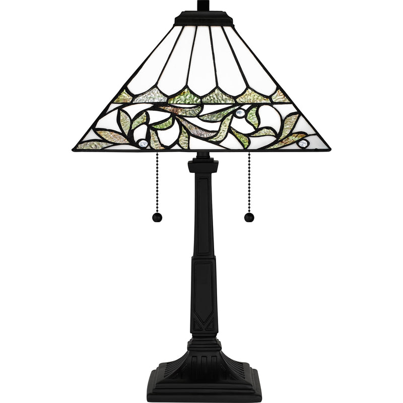 Quoizel Galahad 14in 2-Light Table Lamp | Traditional Matte Black and Multicolor Art Glass | Bedroom & Home Office | Model TF16135MBK