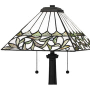 Quoizel Galahad 14in 2-Light Table Lamp | Traditional Matte Black and Multicolor Art Glass | Bedroom & Home Office | Model TF16135MBK