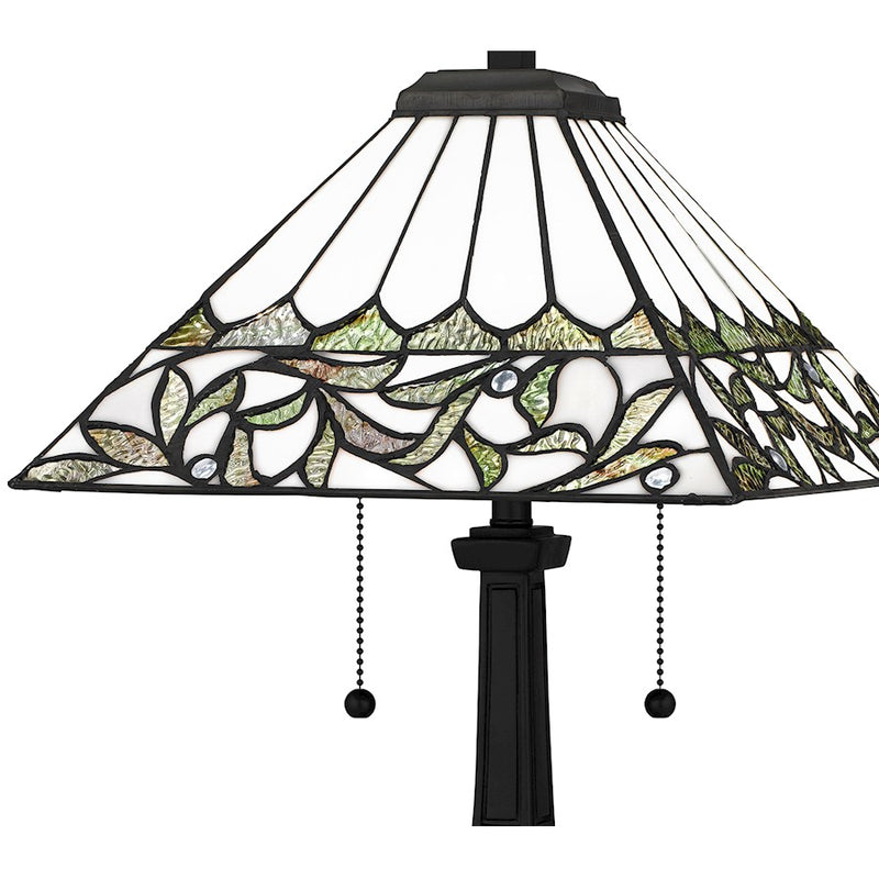 Quoizel Galahad 14in 2-Light Table Lamp | Traditional Matte Black and Multicolor Art Glass | Bedroom & Home Office | Model TF16135MBK