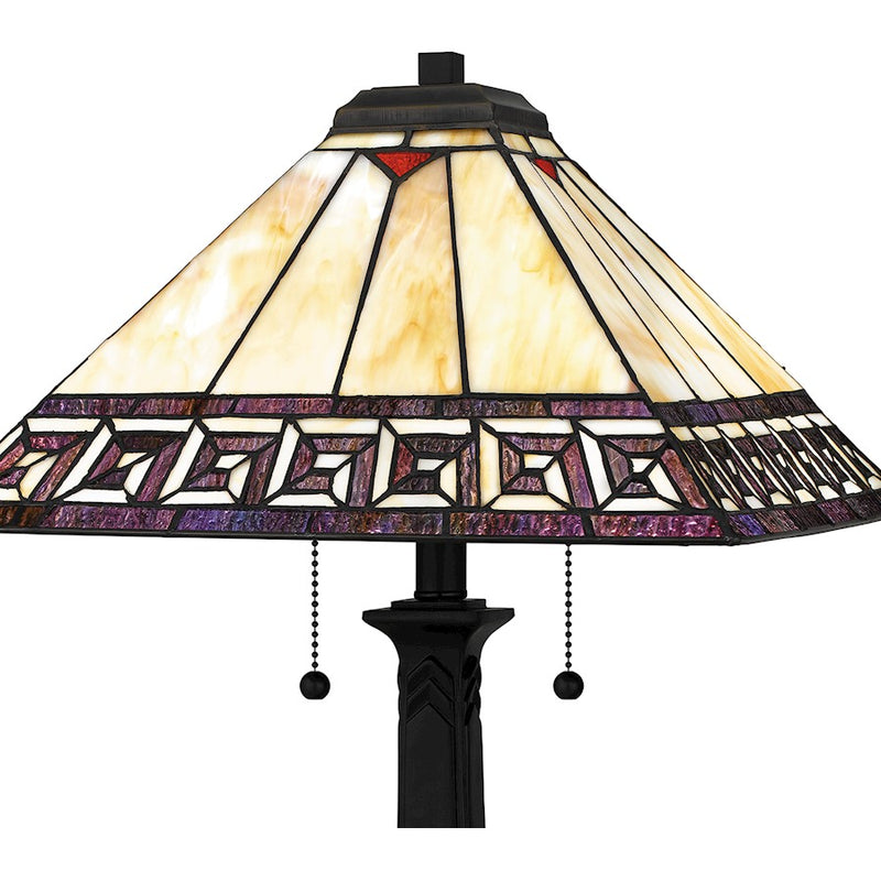 Quoizel Tiffany 2 Light 25" Table Lamp, Matte Black/Multicolor Art
