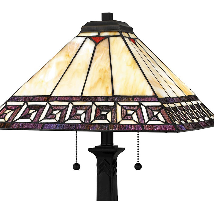 Quoizel Tiffany 2 Light 25" Table Lamp, Matte Black/Multicolor Art