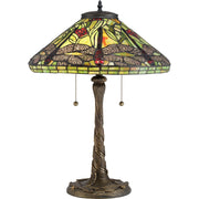 Quoizel Jungle Dragonfly 17in 2-Light Table Lamp | Tiffany Architectural Bronze and Multicolor Art Glass | Bedroom & Living Room | Model TF2598T