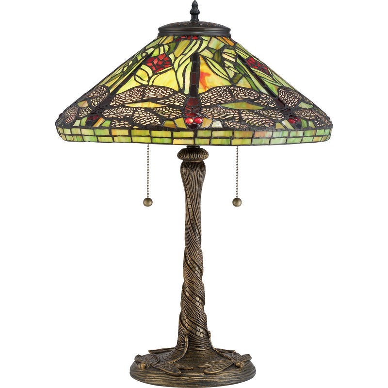 Quoizel Jungle Dragonfly 17in 2-Light Table Lamp | Tiffany Architectural Bronze and Multicolor Art Glass | Bedroom & Living Room | Model TF2598T