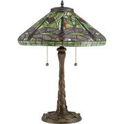 Quoizel Jungle Dragonfly 17in 2-Light Table Lamp | Tiffany Architectural Bronze and Multicolor Art Glass | Bedroom & Living Room | Model TF2598T