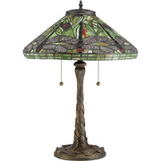 Quoizel Jungle Dragonfly 17in 2-Light Table Lamp | Tiffany Architectural Bronze and Multicolor Art Glass | Bedroom & Living Room | Model TF2598T