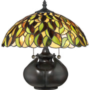 Quoizel Greenwood 14in 2-Light Table Lamp | Tiffany Valiant Bronze and Multicolor Art Glass | Bedroom & Living Room | Model TF3181T