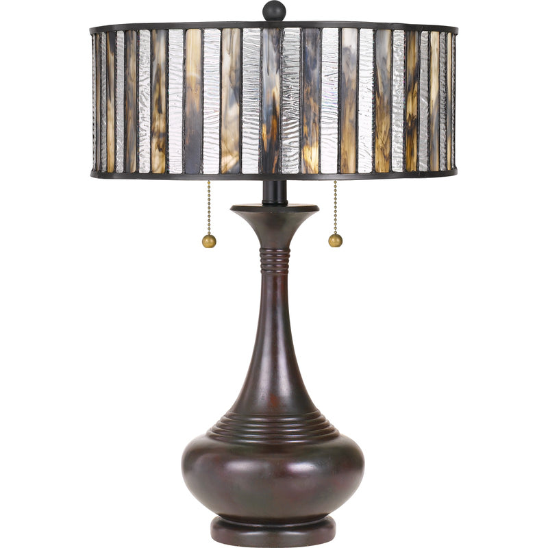 Quoizel Roland 15in 2-Light Table Lamp | Tiffany Valiant Bronze and Multicolor Art Glass | Bedroom & Living Room | 15 x 15 x 21.5 in | Model TF3334TVA