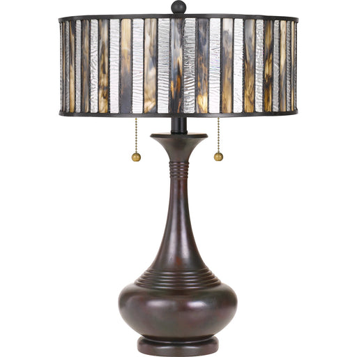 Quoizel Roland 15in 2-Light Table Lamp | Tiffany Valiant Bronze and Multicolor Art Glass | Bedroom & Living Room | 15 x 15 x 21.5 in | Model TF3334TVA