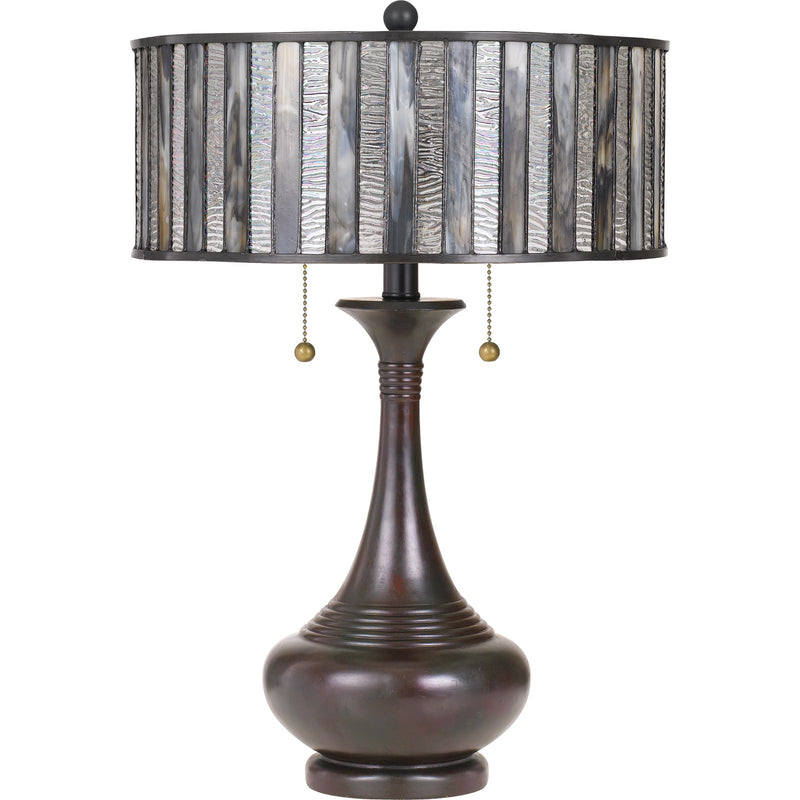 Quoizel Roland 15in 2-Light Table Lamp | Tiffany Valiant Bronze and Multicolor Art Glass | Bedroom & Living Room | 15 x 15 x 21.5 in | Model TF3334TVA
