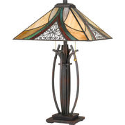 Quoizel Orleans 16in 2-Light Table Lamp | Tiffany Valiant Bronze and Multicolor Art Glass | Bedroom & Living Room | Model TF3342TVA