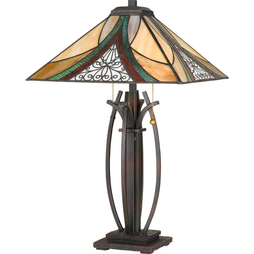 Quoizel Orleans 16in 2-Light Table Lamp | Tiffany Valiant Bronze and Multicolor Art Glass | Bedroom & Living Room | Model TF3342TVA