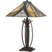 Quoizel Orleans 16in 2-Light Table Lamp | Tiffany Valiant Bronze and Multicolor Art Glass | Bedroom & Living Room | Model TF3342TVA