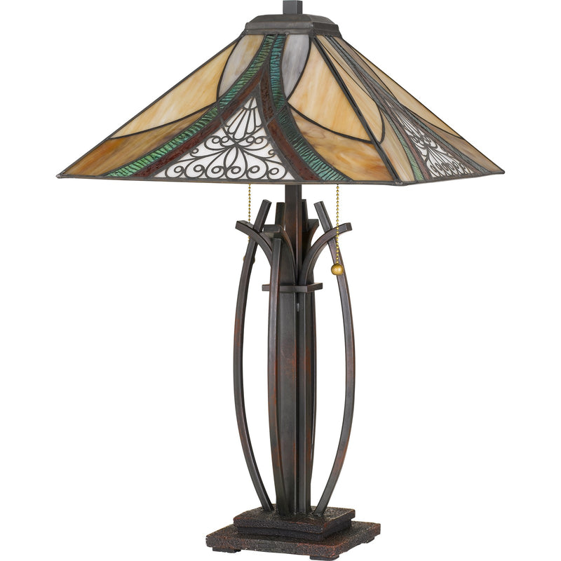 Quoizel Orleans 16in 2-Light Table Lamp | Tiffany Valiant Bronze and Multicolor Art Glass | Bedroom & Living Room | Model TF3342TVA