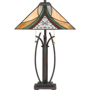 Quoizel Orleans 16in 2-Light Table Lamp | Tiffany Valiant Bronze and Multicolor Art Glass | Bedroom & Living Room | Model TF3342TVA