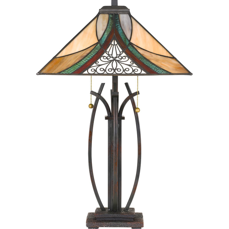 Quoizel Orleans 16in 2-Light Table Lamp | Tiffany Valiant Bronze and Multicolor Art Glass | Bedroom & Living Room | Model TF3342TVA