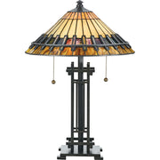 Quoizel Chastain 15.5in 2-Light Table Lamp | Arts and Crafts Bronze and Multicolor Art Glass | Bedroom & Living Room | Model TF489T
