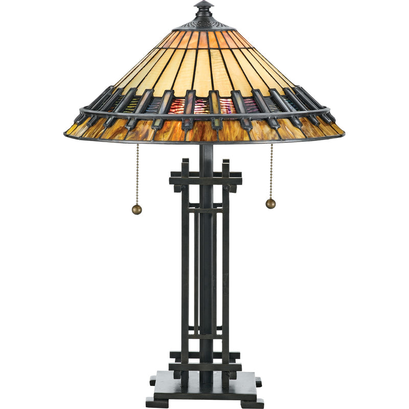 Quoizel Chastain 15.5in 2-Light Table Lamp | Arts and Crafts Bronze and Multicolor Art Glass | Bedroom & Living Room | Model TF489T