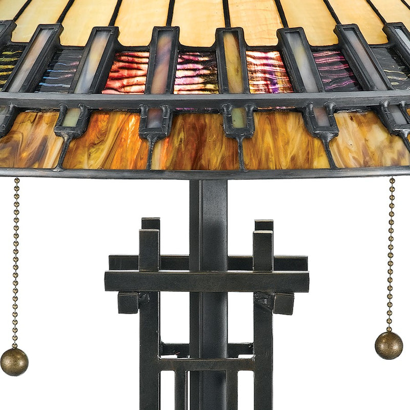 Quoizel Chastain 15.5in 2-Light Table Lamp | Arts and Crafts Bronze and Multicolor Art Glass | Bedroom & Living Room | Model TF489T