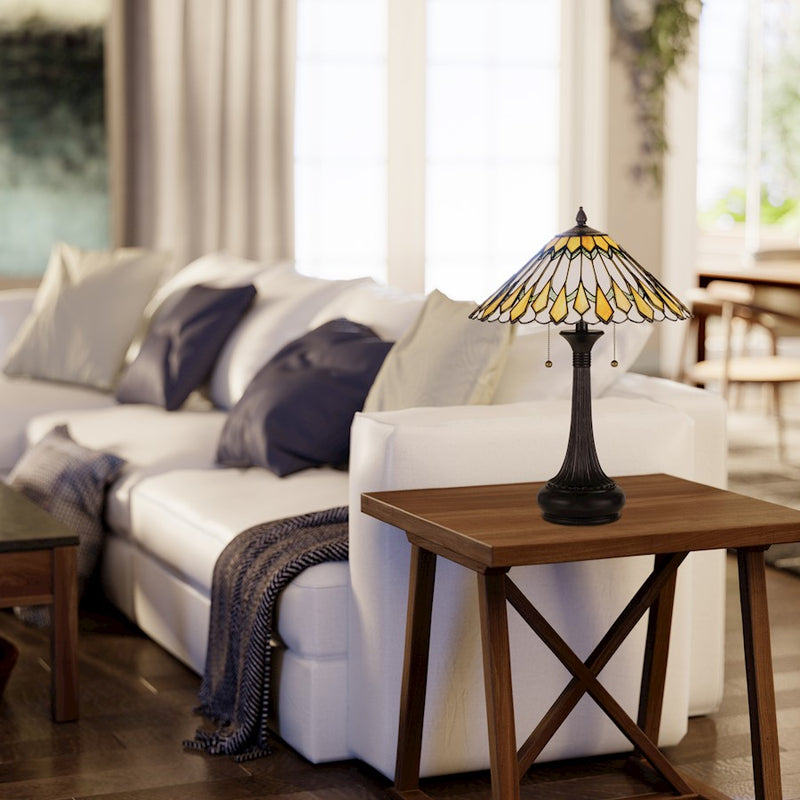 Quoizel Maddow 2 Light Table Lamp, Vintage Bronze/Tiffany