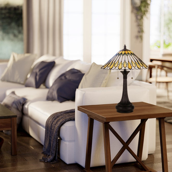 Quoizel Maddow 2 Light Table Lamp, Vintage Bronze/Tiffany