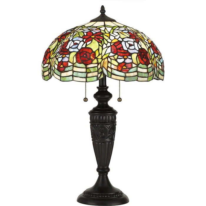 Quoizel Privette 2 Light Table Lamp, Vintage Bronze/Tiffany