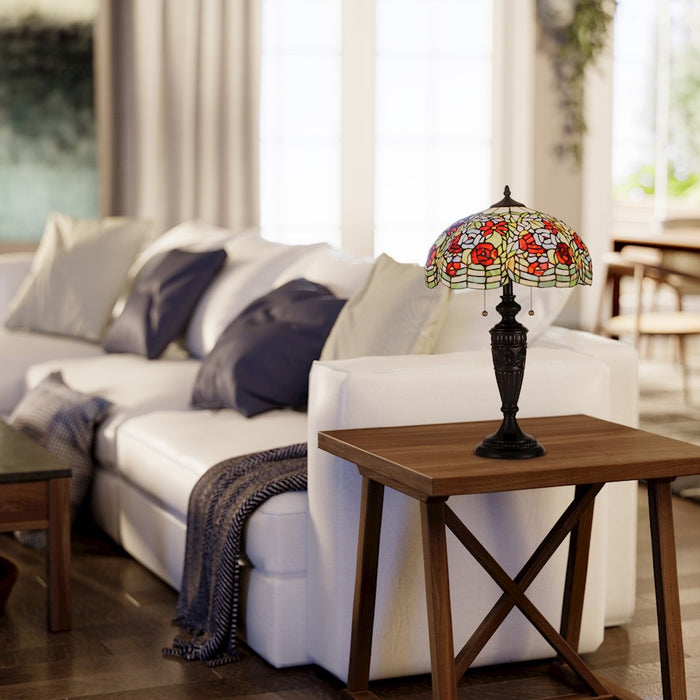 Quoizel Privette 2 Light Table Lamp, Vintage Bronze/Tiffany