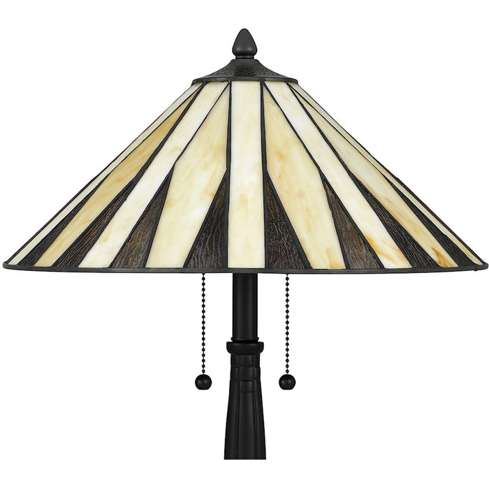 Quoizel Legend 2 Light Table Lamp, Matte Black/Multicolor Art Glass