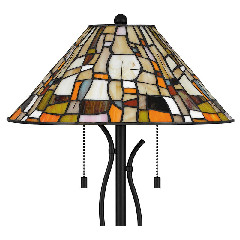 Quoizel Stinson 2 Light Table Lamp, Matte Black/Multicolor Art Glass