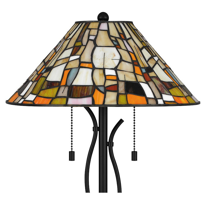 Quoizel Stinson 2 Light Table Lamp, Matte Black/Multicolor Art Glass