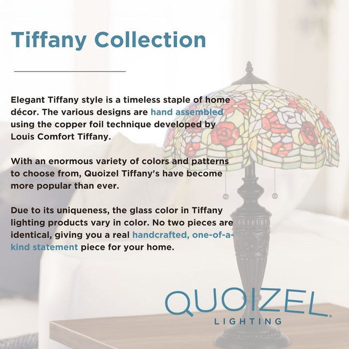 Quoizel Hathaway 2 Light Table Lamp, Black/Multicolor Art Glass